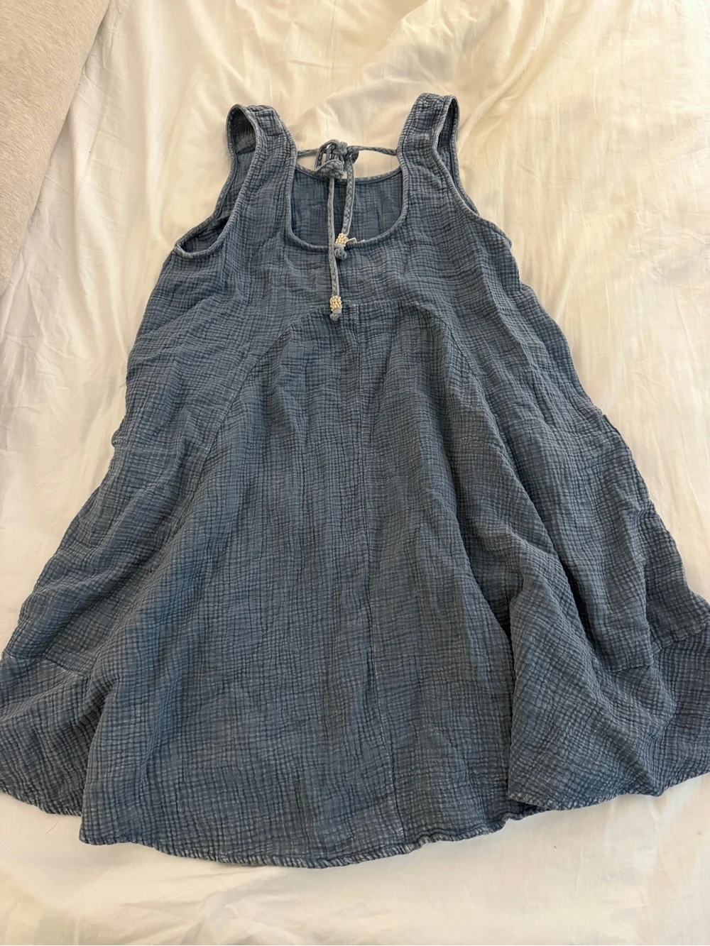 Easel Blue Gauze Sleeveless Trapeze Mini Dress - Picture 7 of 9